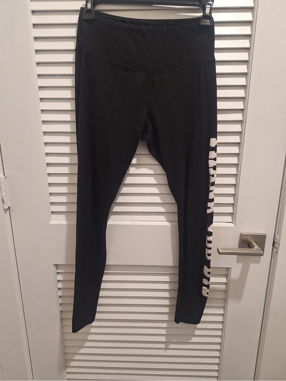 Justify Black Leggings with White Side Graphic